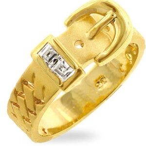 ✨Vintage Gold Plated UNIQUE .20ct White Sapphire Designer Buckle Ring SZ 7✨